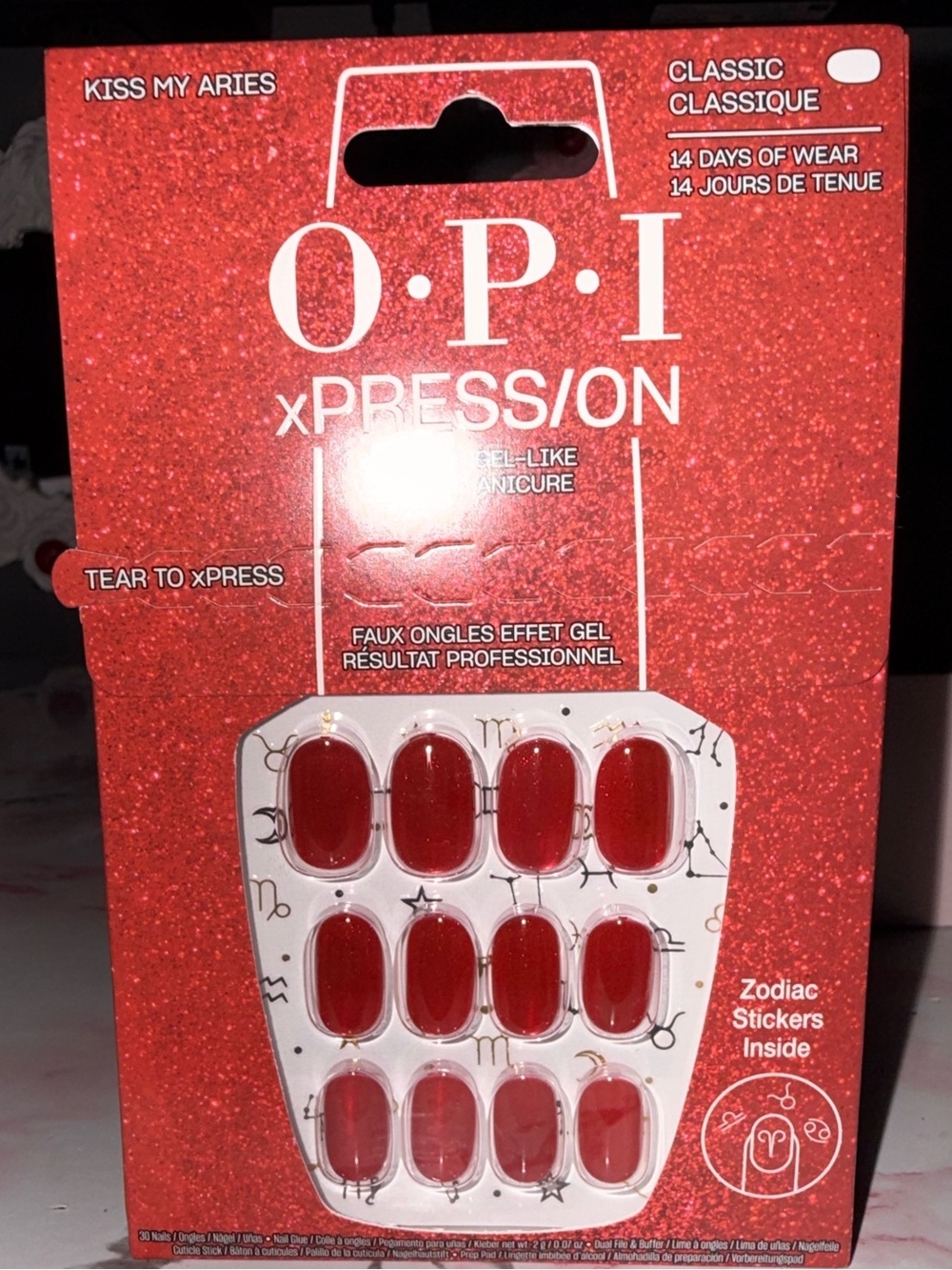 OPI xPRESS/ON “Kiss My Aries” Classic Sparkling Red Press-On Nails - Picture 9 of 10
